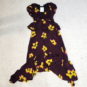 A.L.C. Maroon Silk Dress with Purple and Yellow Accents